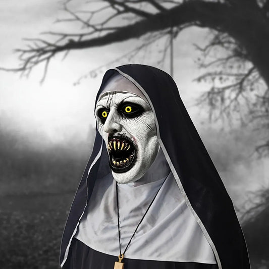 🔥 50% DE DESCUENTO POR TIEMPO LIMITADO 🎃 Máscara de Halloween de Monja Poseída – Disfraz de Látex Espeluznante para Fiestas y Casas Encantadas