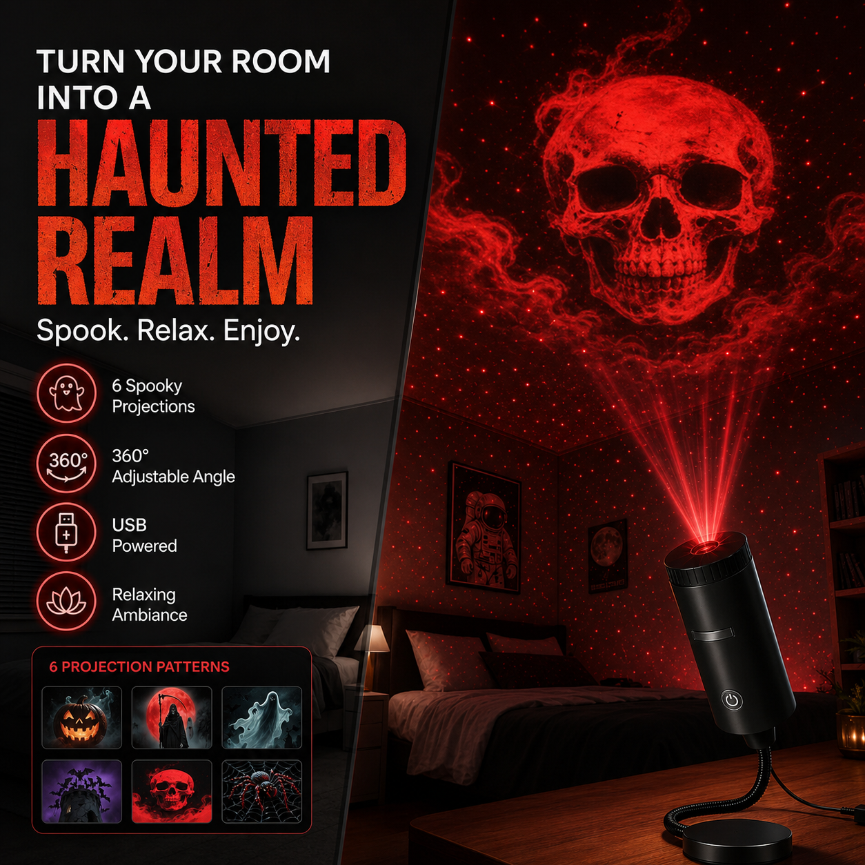 👻 Plug-&-Play HD Star Projector: Halloween 6-Disc Set 👻