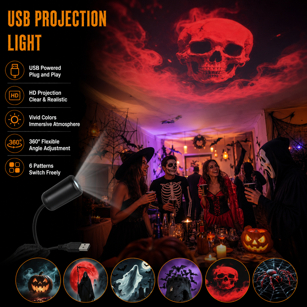 👻 Plug-&-Play HD Star Projector: Halloween 6-Disc Set 👻